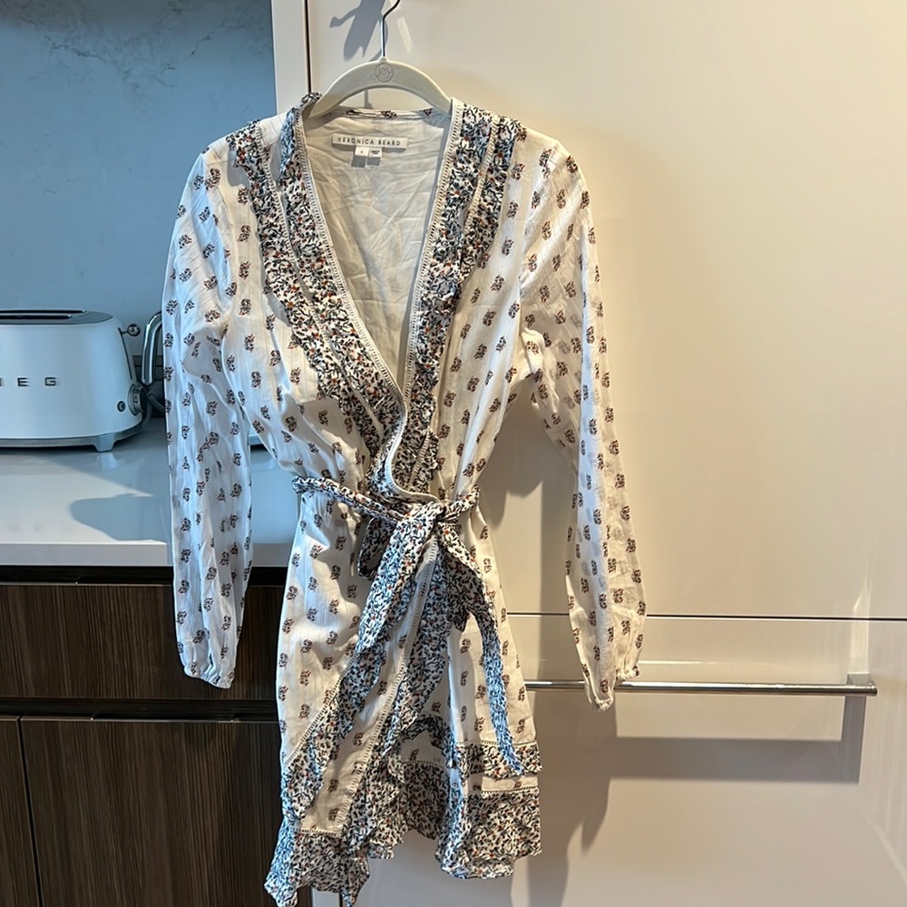 Veronica Beard White Floral Printed Wrap Dress